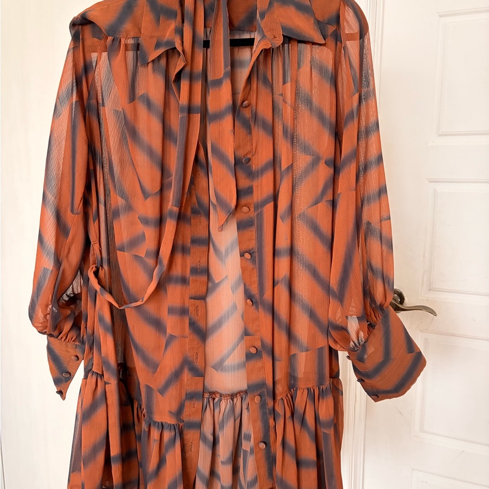 Topshop Orange and Black Long Sleeve Dress